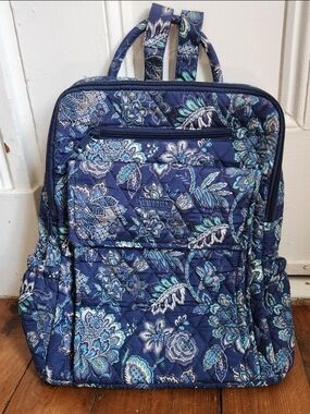 Waverly Navy Blue Floral Paisley Quilted Backpack